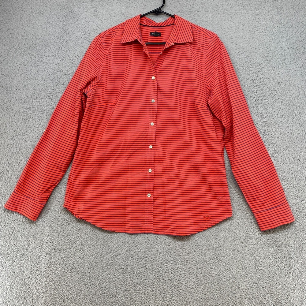 Talbots Top Womens 16 Button Up Long Sleeve Striped 100% Cotton Red Office‎ Work
